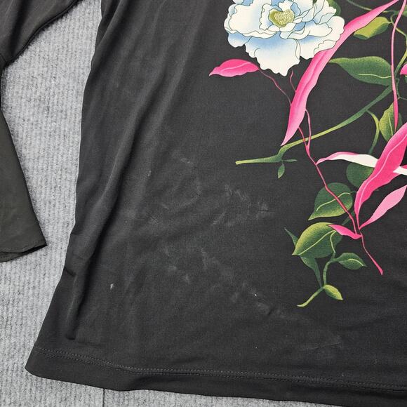 Susan Graver Shirt Womens XL Black Floral Bell Sleeve Liquid Knit Going Out - Picture 2 of 9